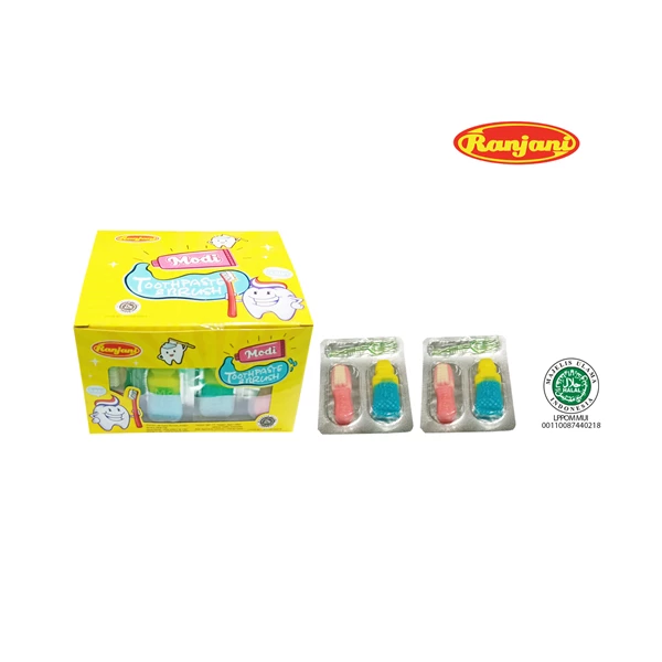 RANJANI MODI TOOTHPASTE & BRUSH GUMMY CANDY MIXED FRUIT FLAVOUR BOX PACKAGING