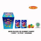 RANJANI MODI BLOCK 3D GUMMY CANDY ASSORTED FRUIT FLAVOR (1BOX * 12 PCS * 22GRAM) 1